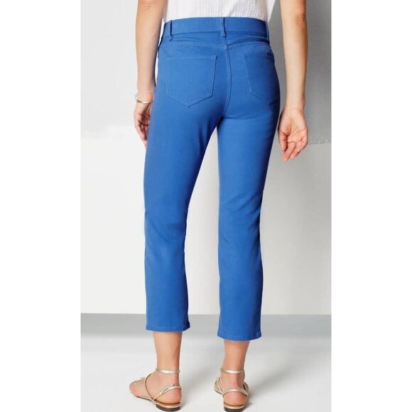 J. Jill high-rise cropped pull on denim stretch jeans, royal periwinkle blue siz - Picture 2 of 11